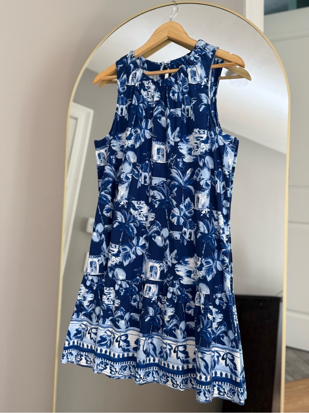 LOFT Blue and White Tropical Sleeveless Dress